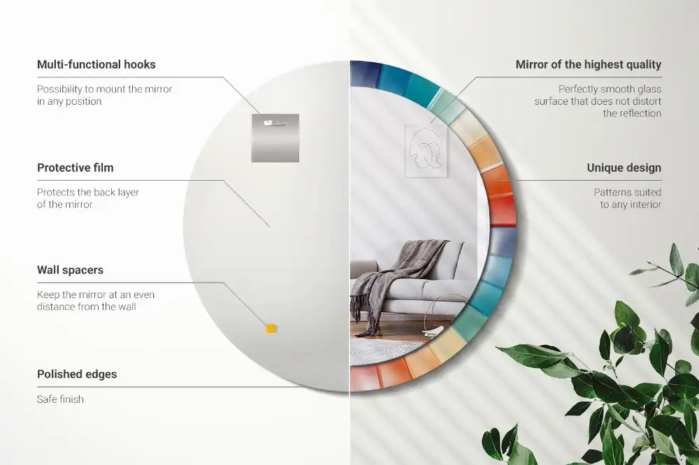 Rund spegel med tryckt Färgglada strålar plattor