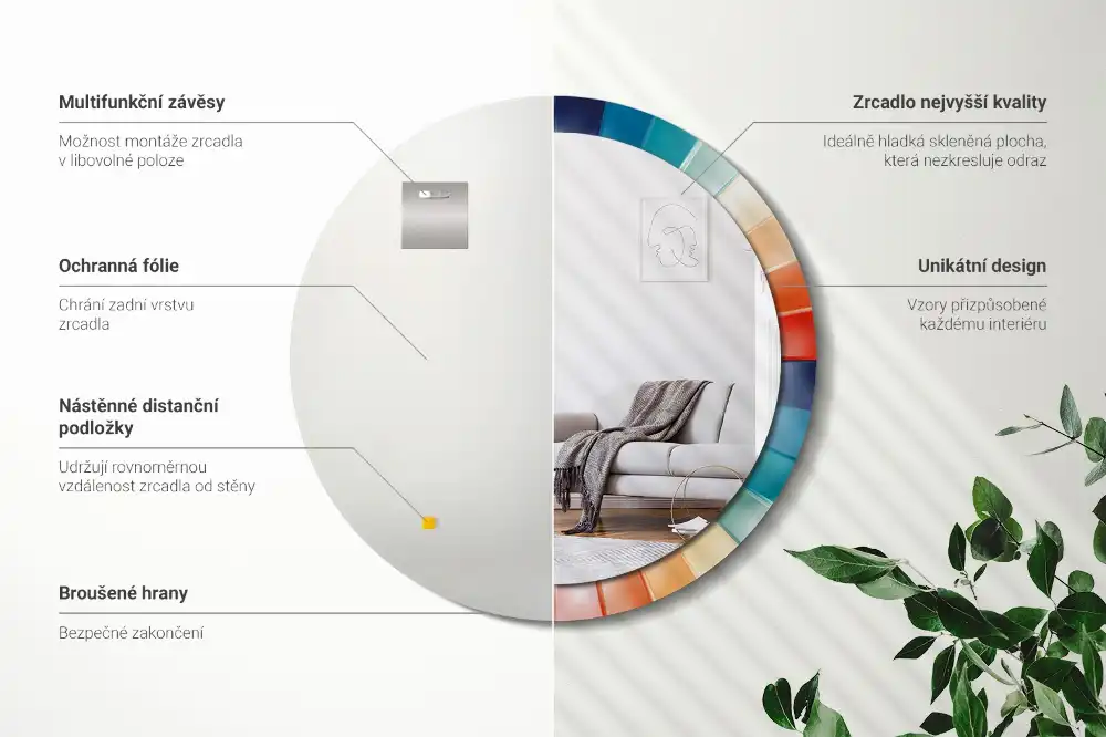 Rund spegel med tryckt Färgglada strålar plattor