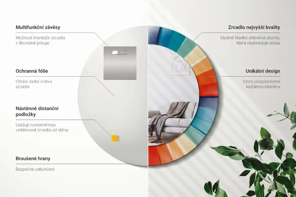 Rund spegel med tryckt Färgglada strålar plattor