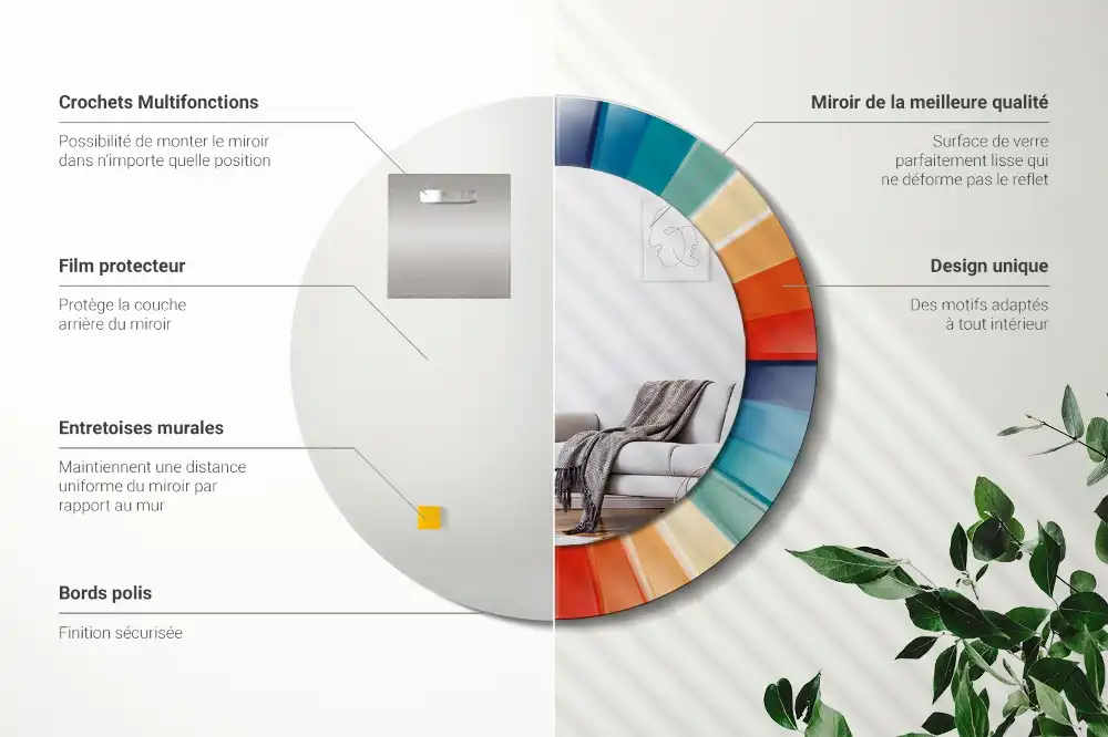 Rund spegel med tryckt Färgglada strålar plattor