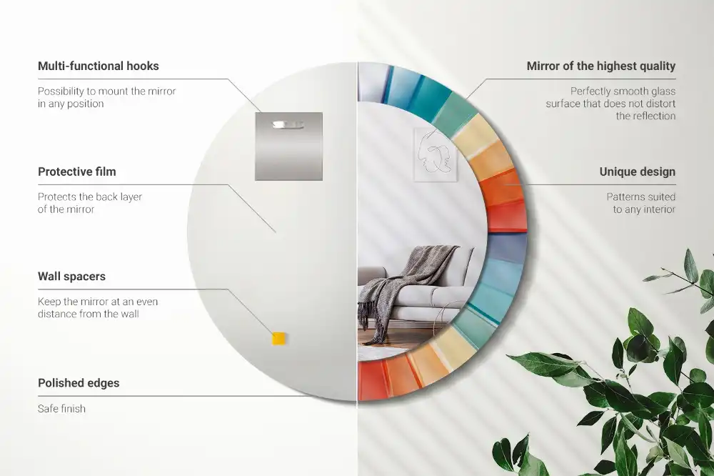 Rund spegel med tryckt Färgglada strålar plattor