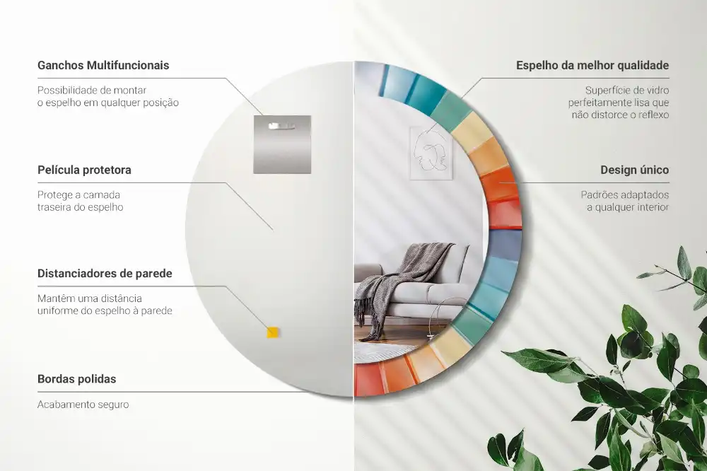 Rund spegel med tryckt Färgglada strålar plattor