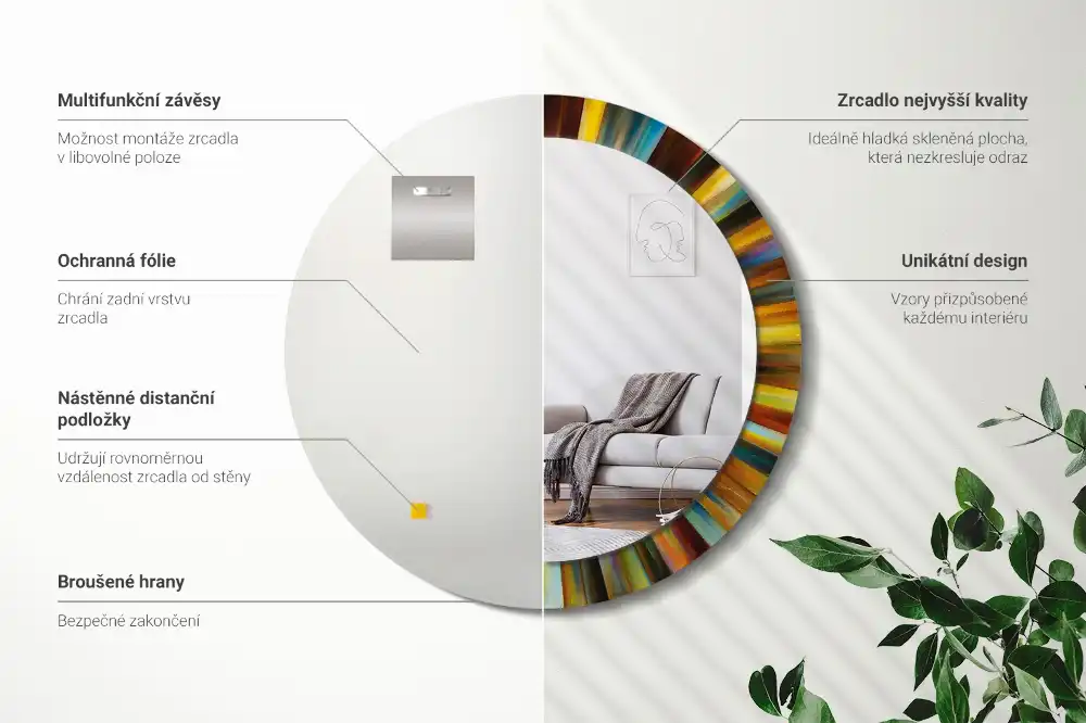 Rund spegel med tryckt Färgglada strålar