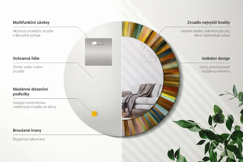 Rund spegel med tryckt Färgglada strålar