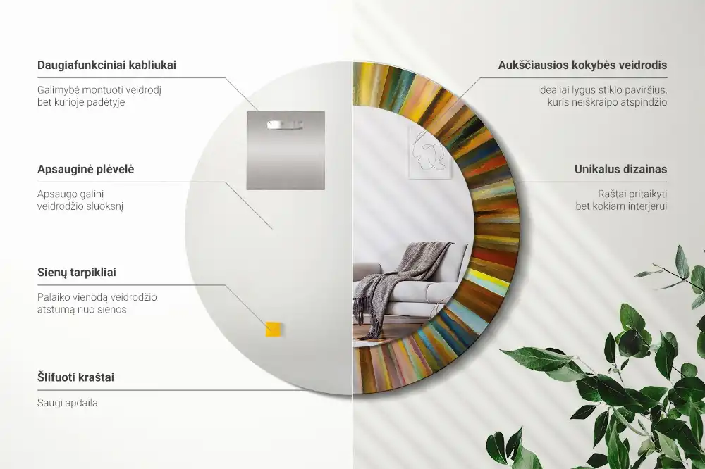 Rund spegel med tryckt Färgglada strålar