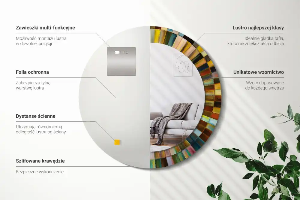 Rund spegel med tryckt Färgglada strålar