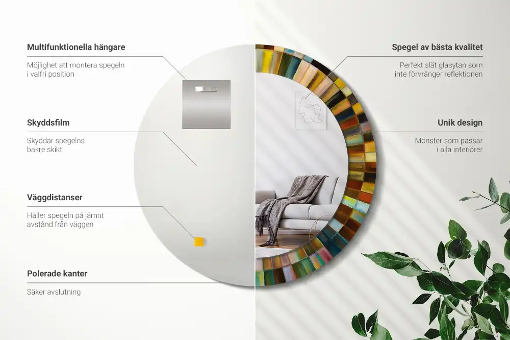 Rund spegel med tryckt Färgglada strålar