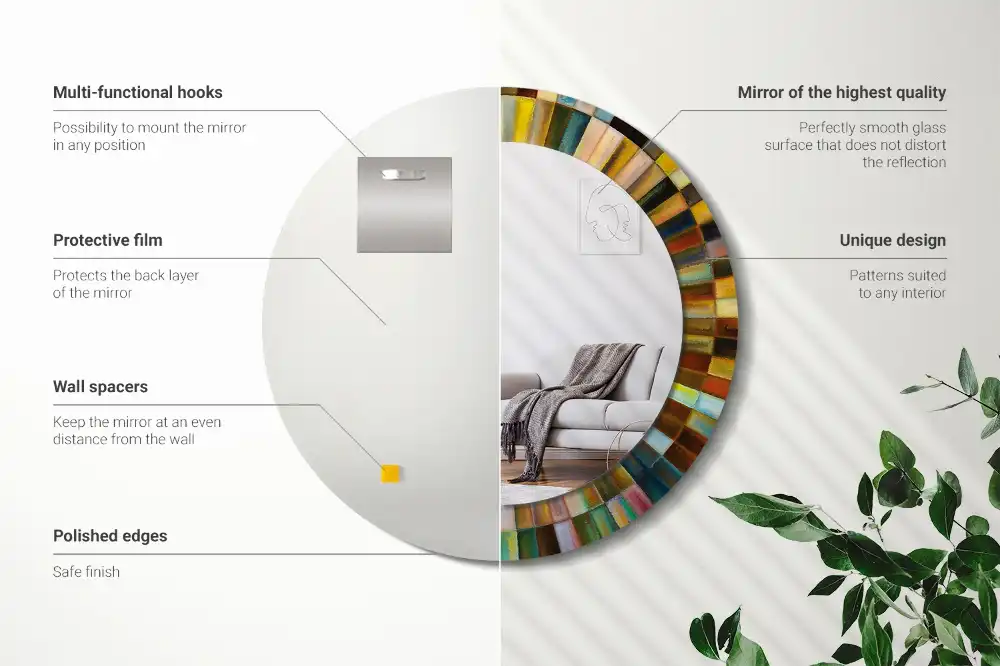 Rund spegel med tryckt Färgglada strålar