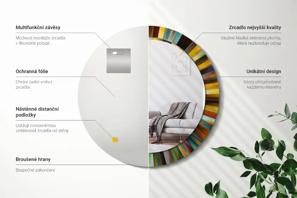 Rund spegel med tryckt Färgglada strålar