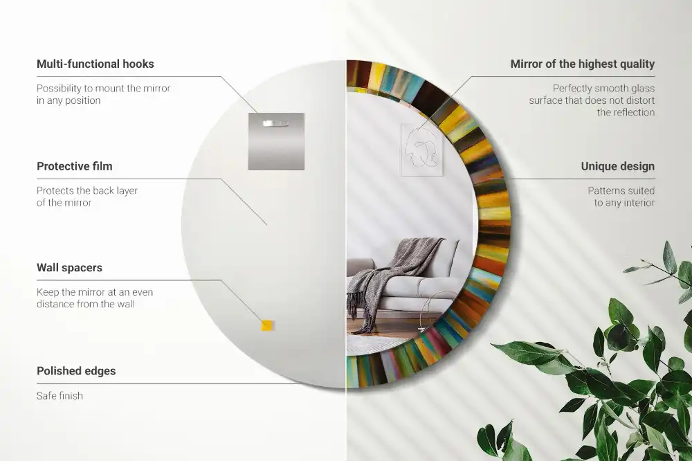 Rund spegel med tryckt Färgglada strålar