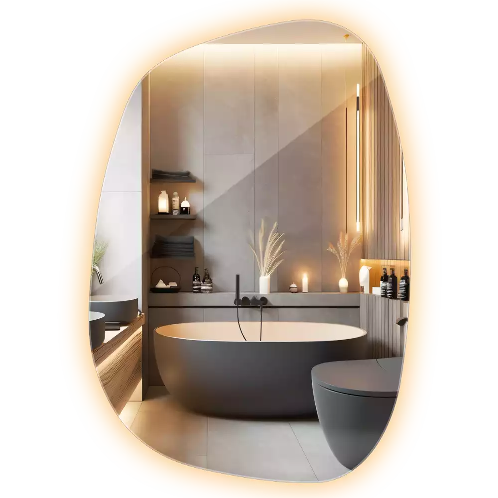 Spegel organisk form med belysning