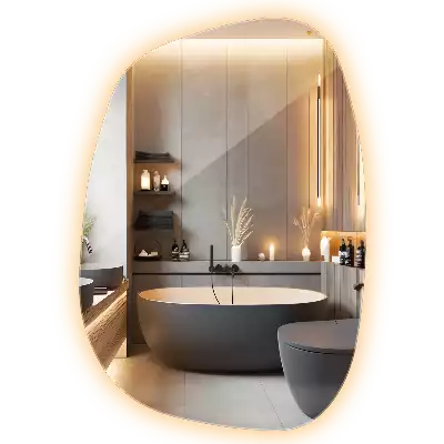 Spegel organisk form med belysning