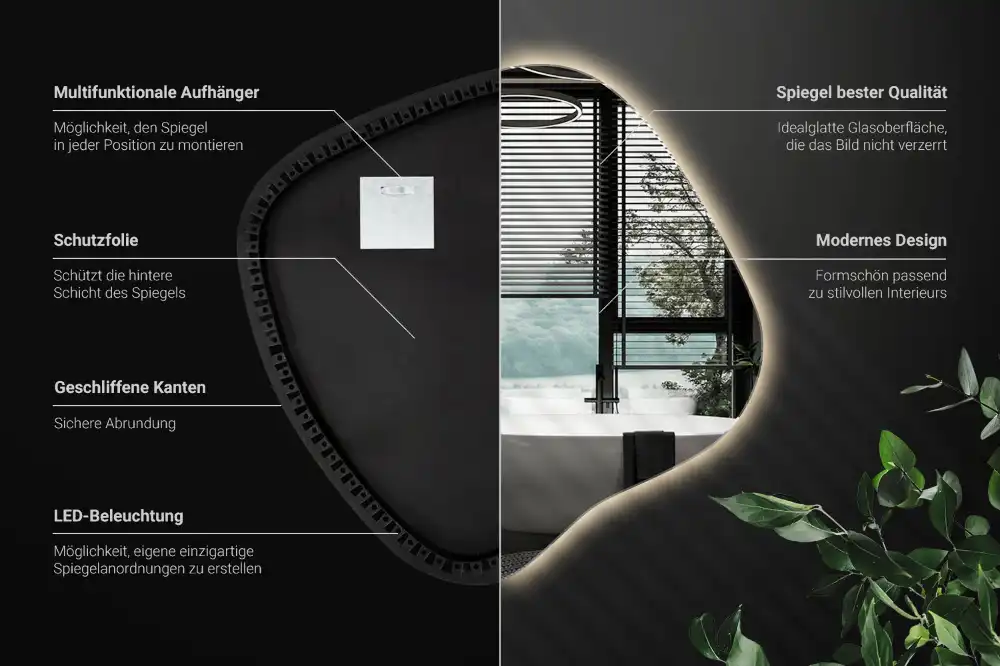 Spegel fläck unikatisk med LED-belysning