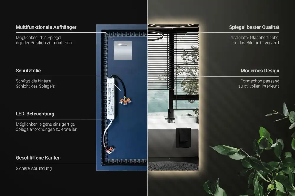 Rektangulär spegel med LED belysning