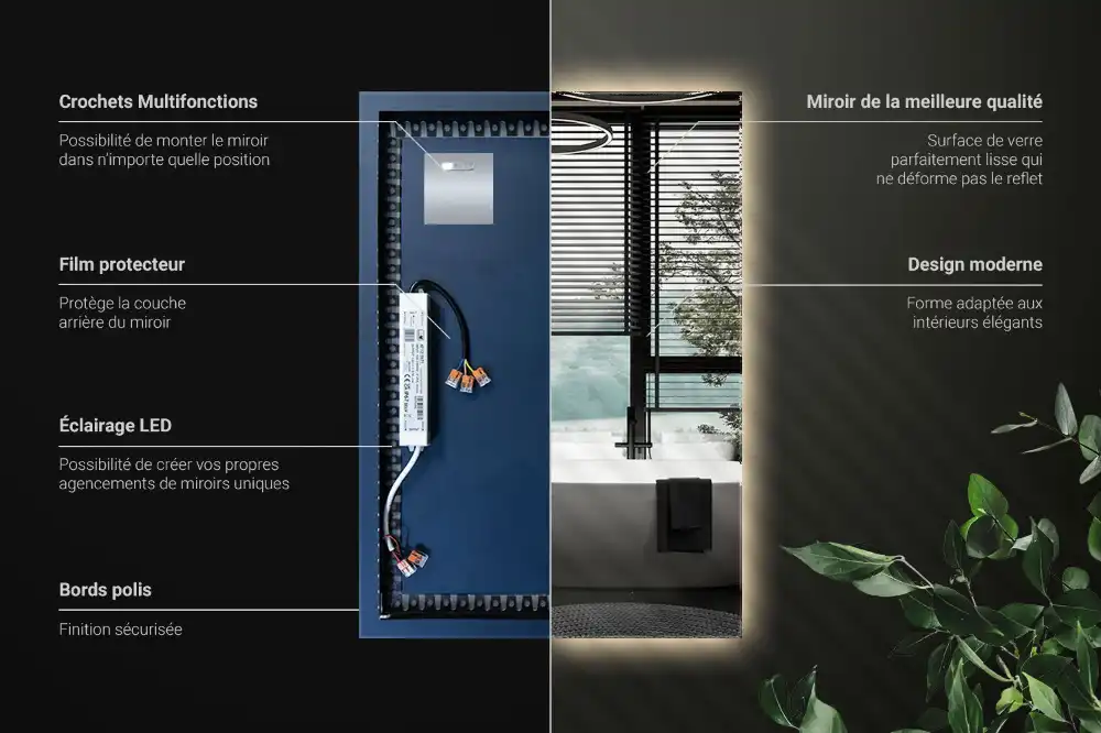 Rektangulär spegel med LED belysning