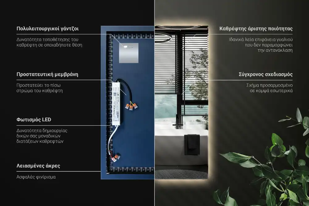 Rektangulär spegel med LED belysning