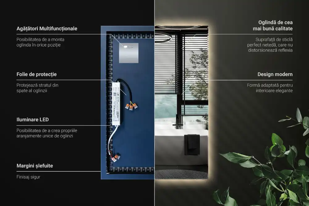 Rektangulär spegel med LED belysning