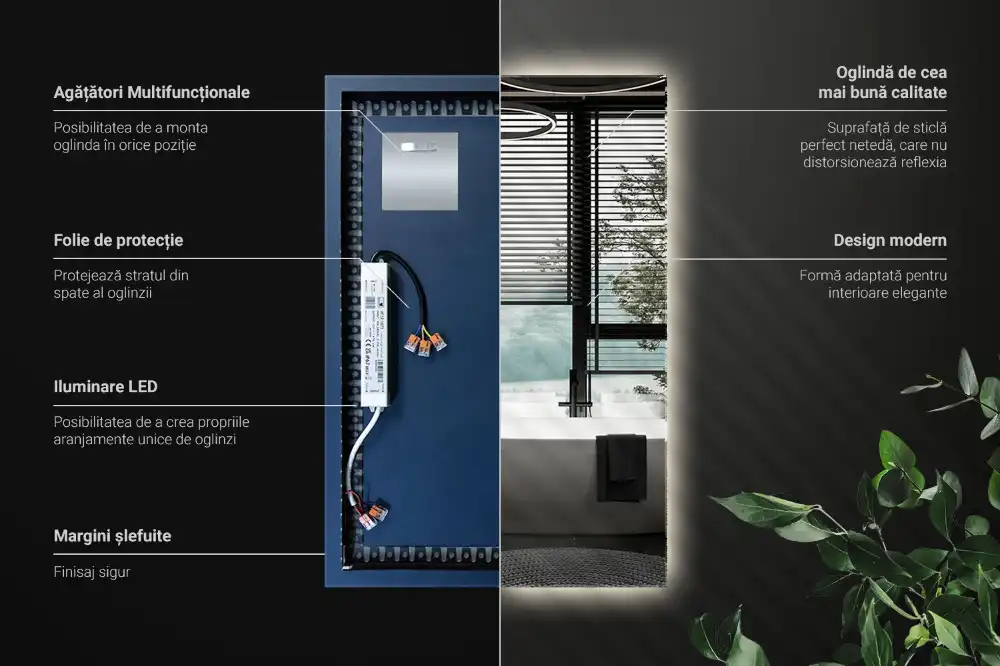 Rektangulär spegel med LED belysning