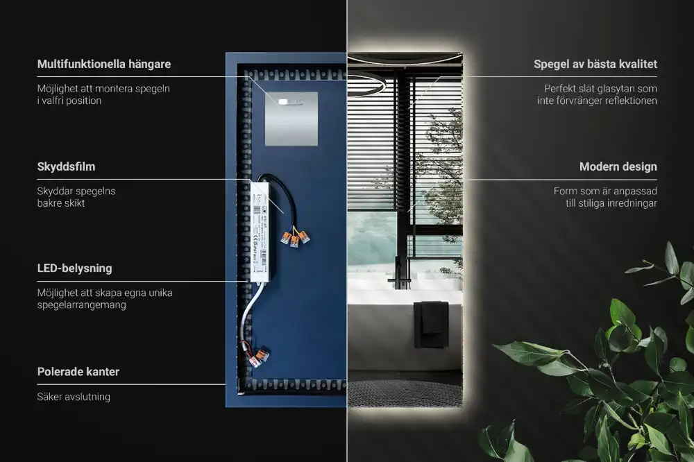 Rektangulär spegel med LED belysning