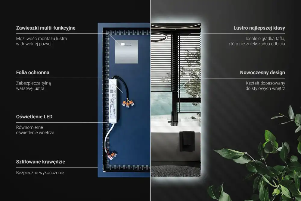 Rektangulär spegel med LED belysning