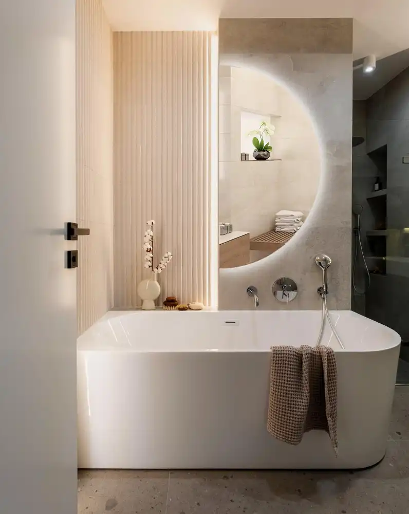 Spegel halvcirkel med LED belysning