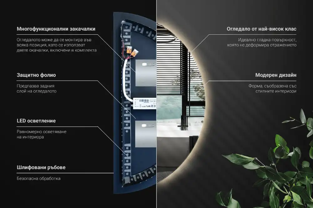 Spegel halvcirkel med LED belysning