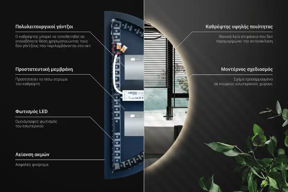 Spegel halvcirkel med LED belysning