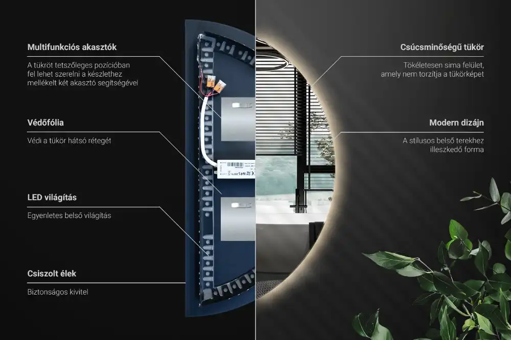 Spegel halvcirkel med LED belysning