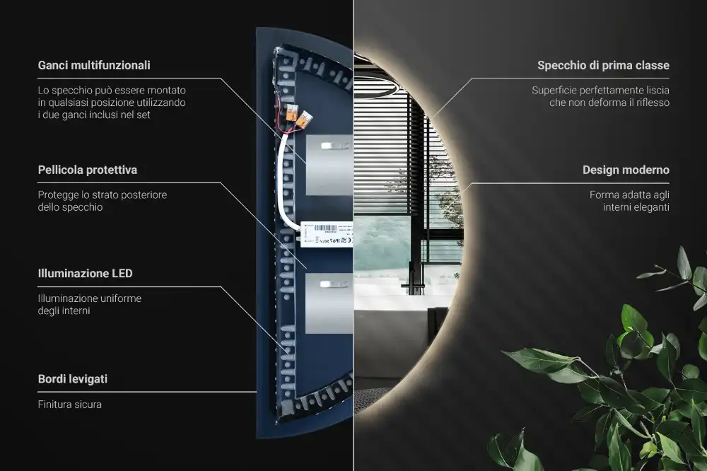 Spegel halvcirkel med LED belysning