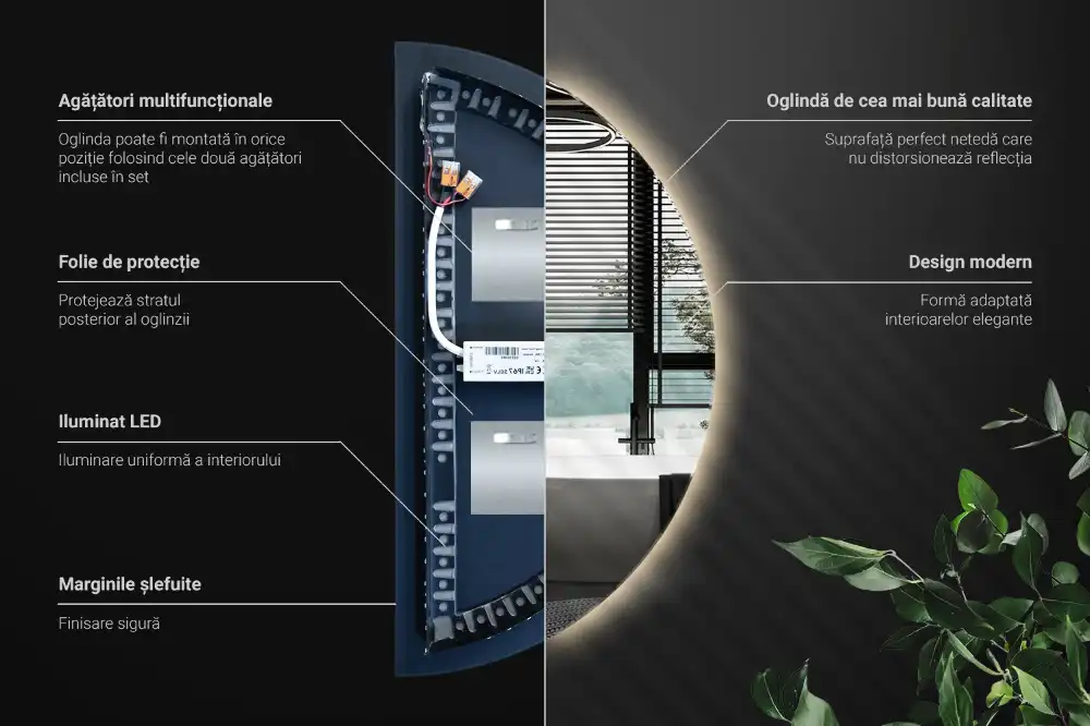Spegel halvcirkel med LED belysning