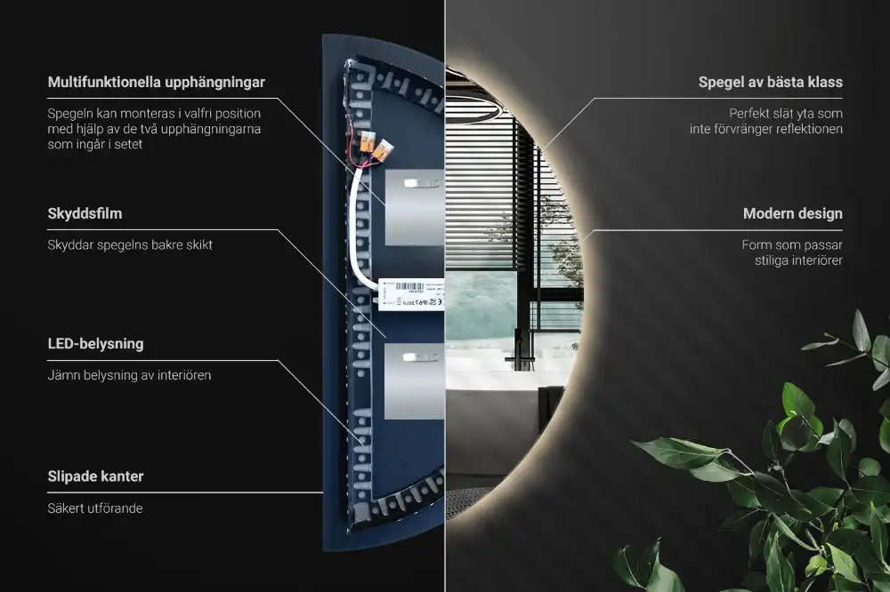 Spegel halvcirkel med LED belysning