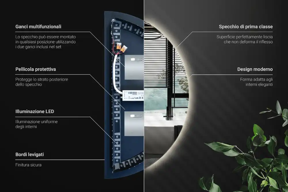 Spegel halvcirkel med LED belysning