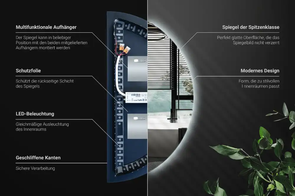 Spegel halvcirkel med LED belysning