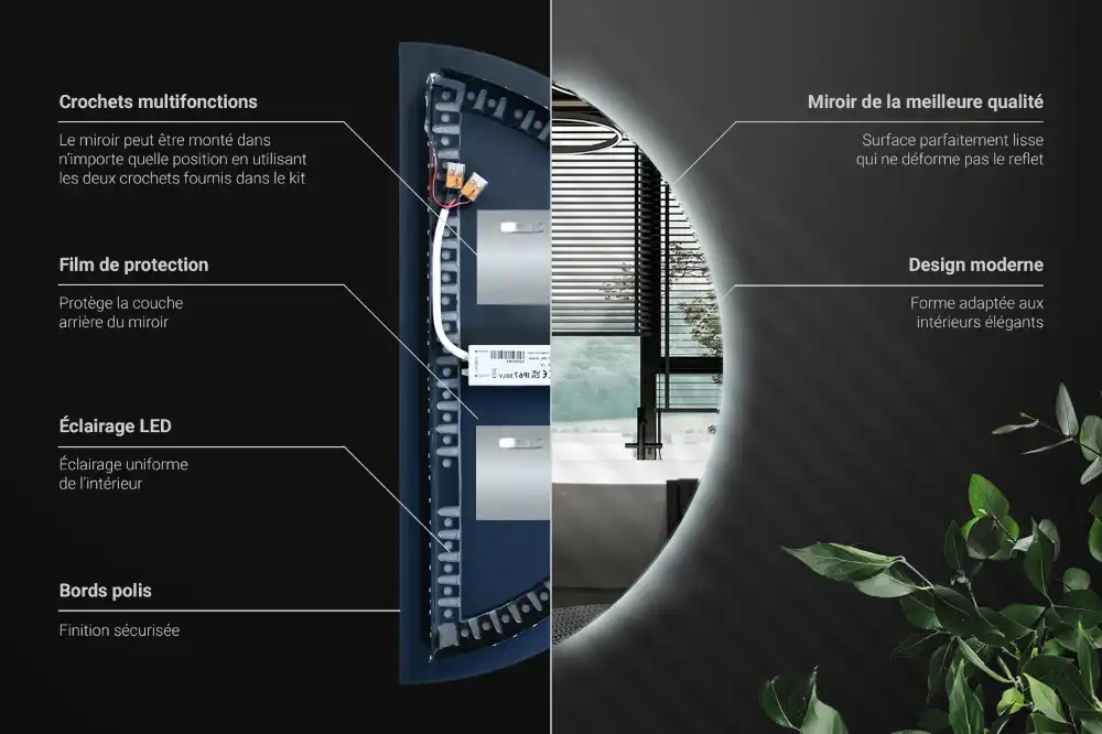 Spegel halvcirkel med LED belysning