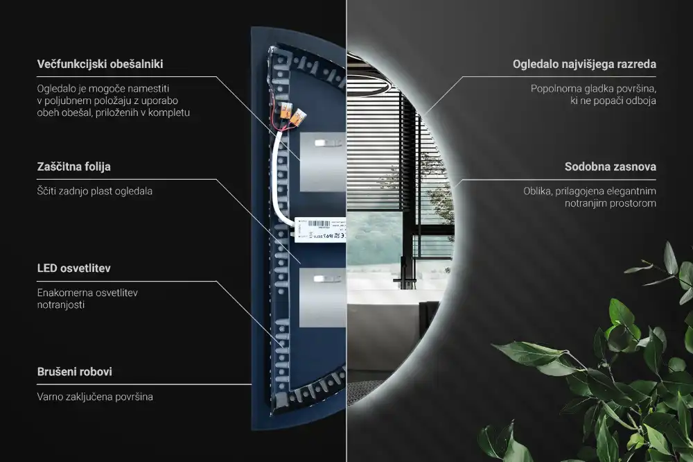 Spegel halvcirkel med LED belysning