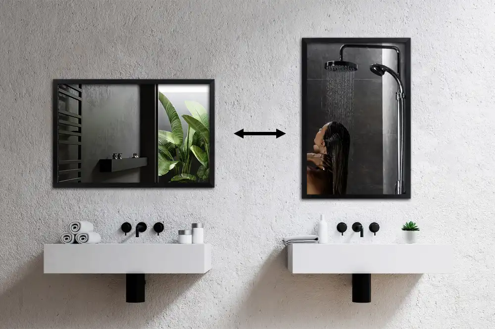 Rektangulär spegel med svart ram