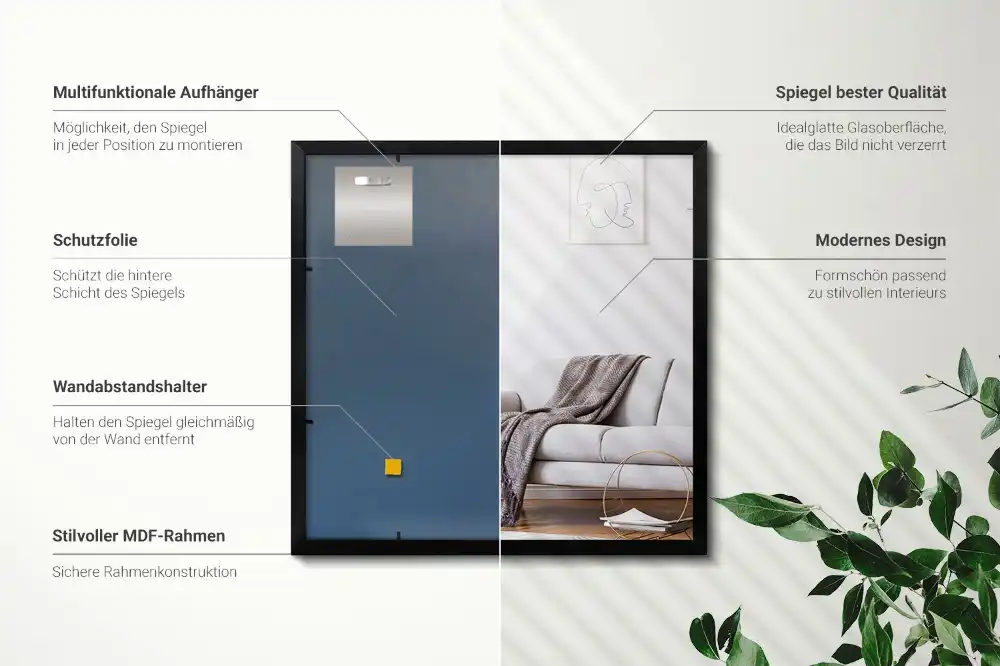 Rektangulär spegel med svart ram