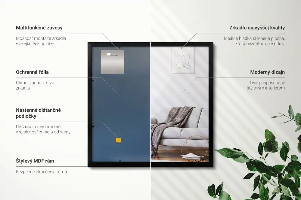 Rektangulär spegel med svart ram