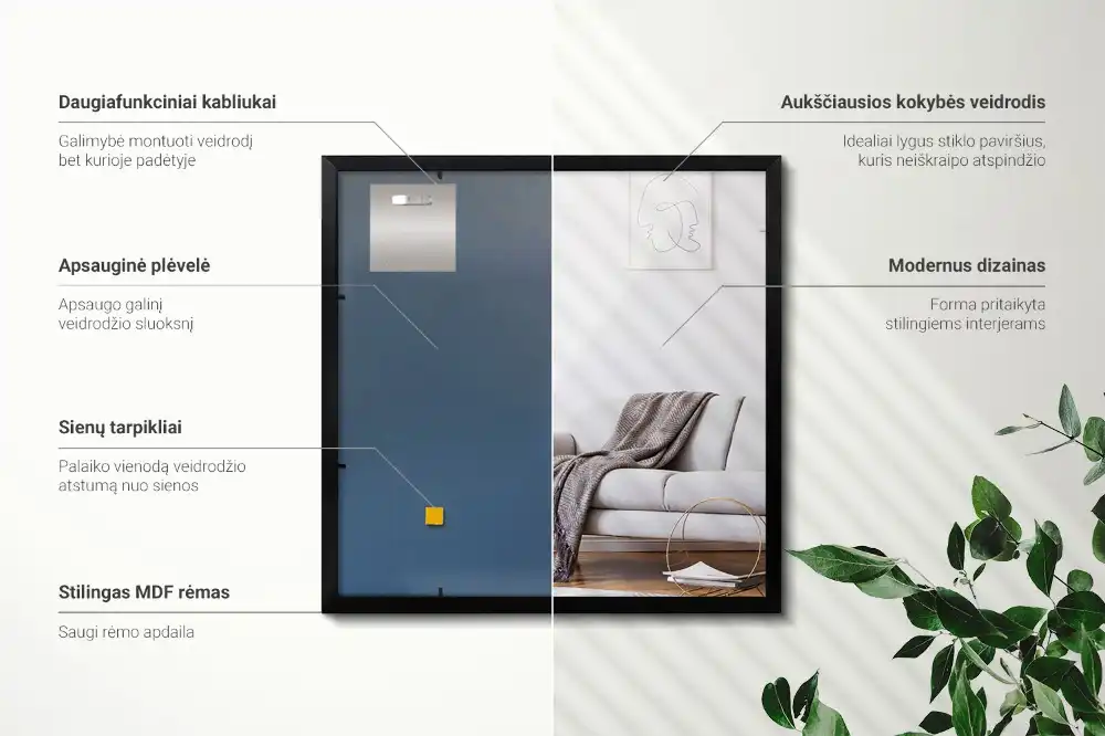 Rektangulär spegel med svart ram