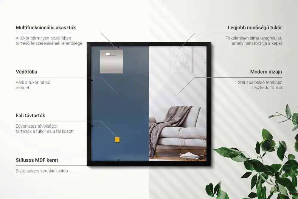 Rektangulär spegel med svart ram