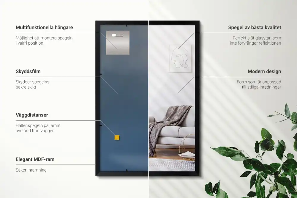 Rektangulär spegel med svart ram