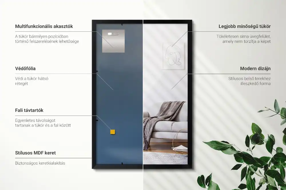 Rektangulär spegel med svart ram