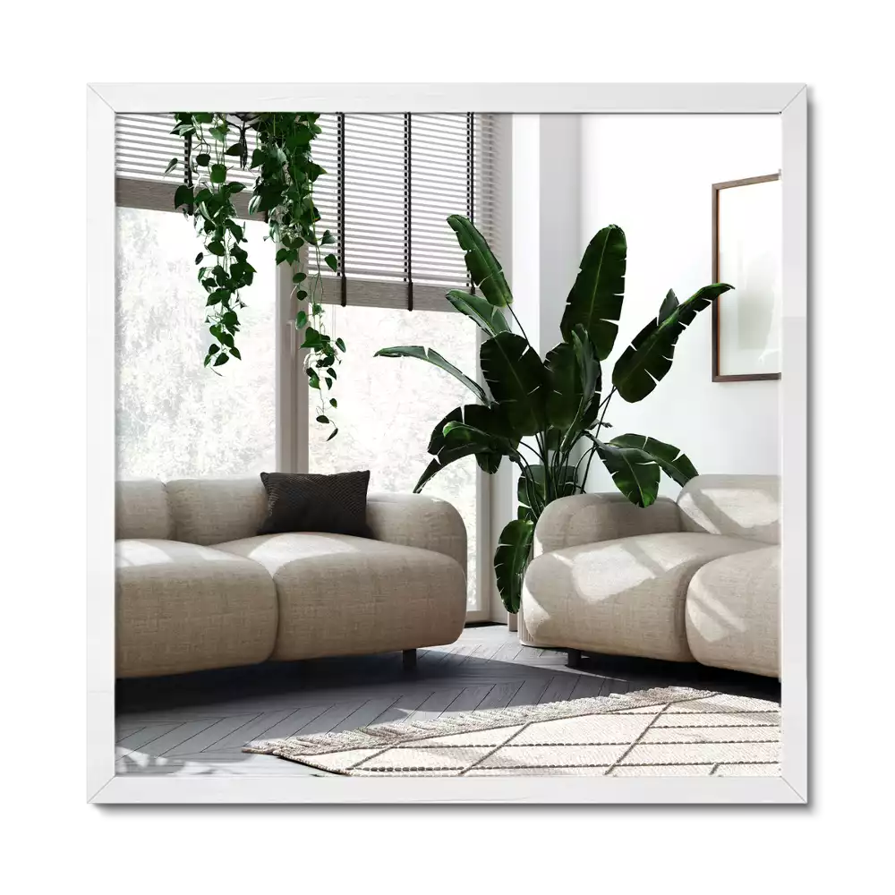 Rektangulär spegel med vit ram