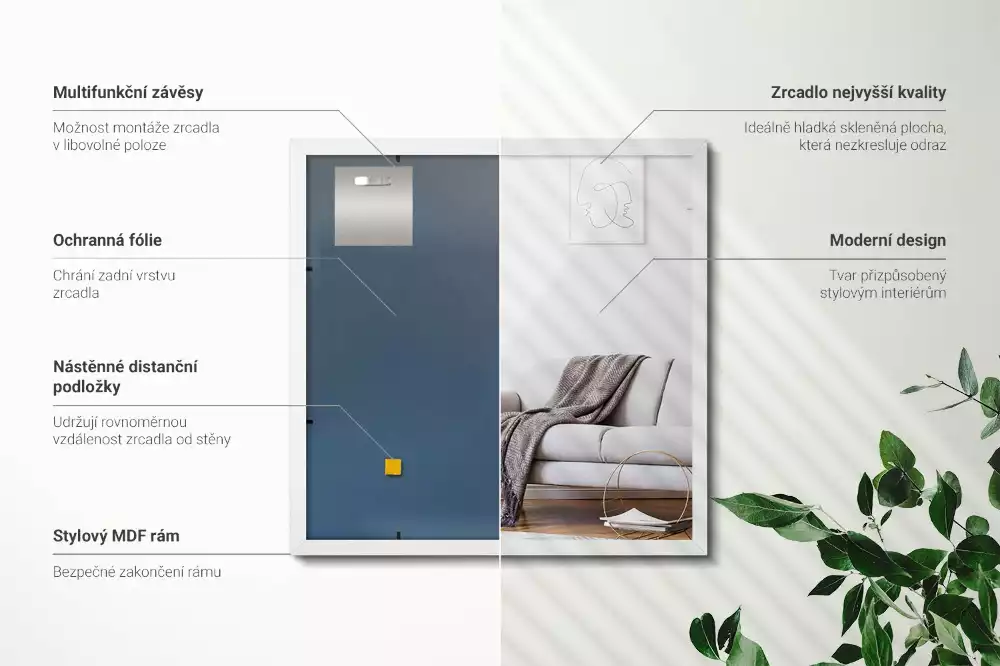 Rektangulär spegel med vit ram