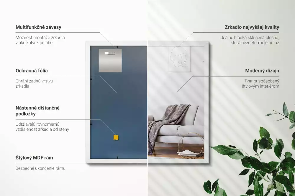 Rektangulär spegel med vit ram