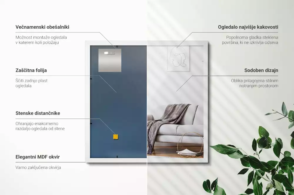 Rektangulär spegel med vit ram