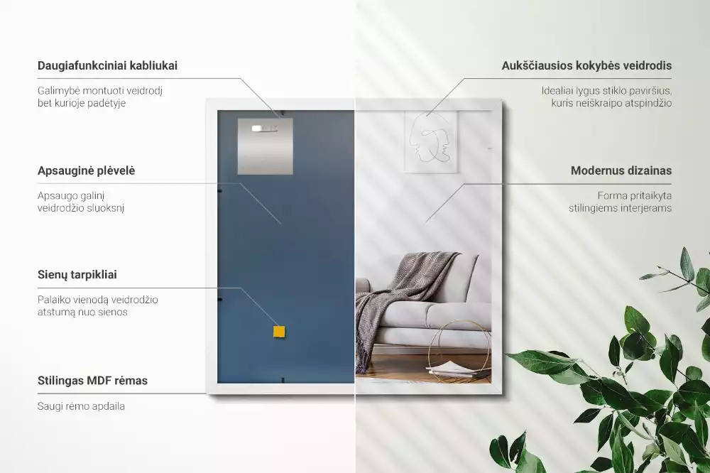 Rektangulär spegel med vit ram