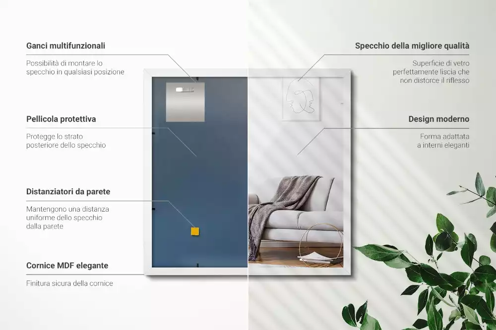 Rektangulär spegel med vit ram