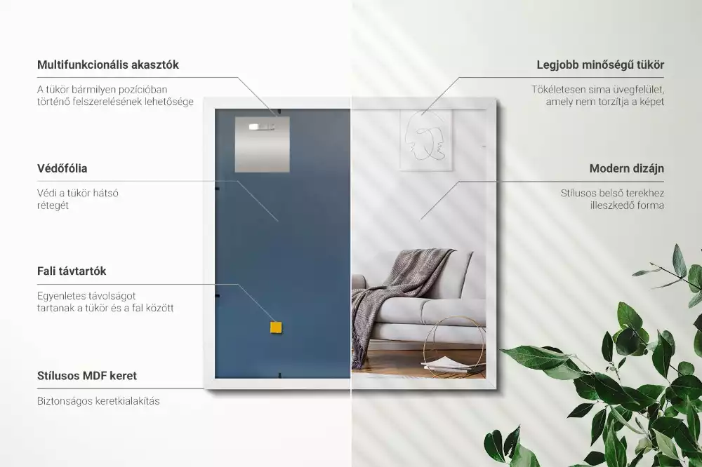 Rektangulär spegel med vit ram