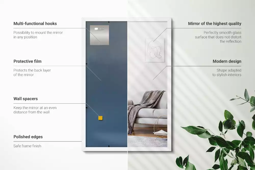 Rektangulär spegel med vit ram